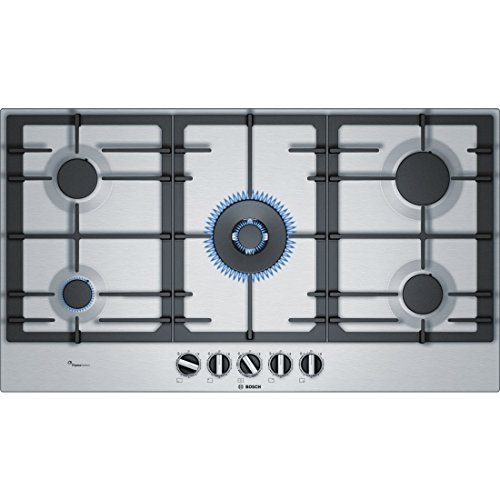 Bosch Serie 6 PCR9A5B90 hobs Negro, Acero inoxidable Integrado Encimera de gas - Placa (Negro, Acero inoxidable, Integrado, Encimera de gas, Hierro fundido, 1000 W, 1750 W)