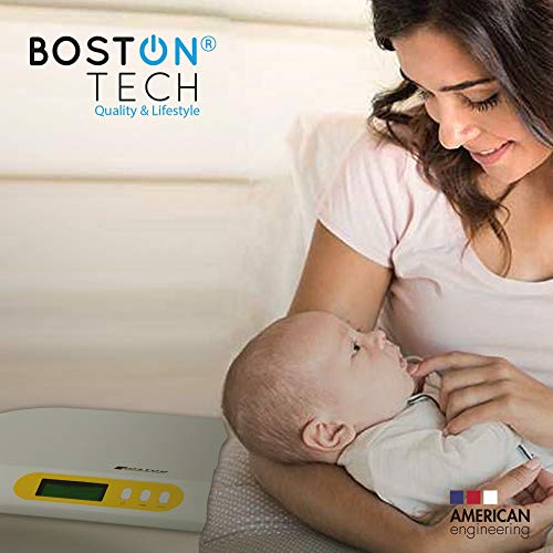 Boston Tech BA-104 - Bascula para bebés y Mascotas. Balanza digital con pantalla LCD y tallimetro con Función Tara, Ideal para calcular el peso de su bebe con capacidad de hasta 20Kg (44lb)