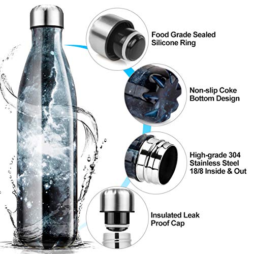 Botella de Agua de acero inoxidable sin BPA-500/750/1000 ml Botella Termica aisladas al vacío Botellas de doble pared reutilizable Mantiene bebidas 24h frías y 12h Calientes para Viaje, Deporte