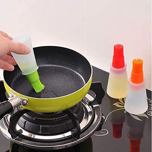 Botella de silicona con brocha,Oil Bottle with Basting Brush,Soft Bottle and Brush for Barbecue Pastry Baking Cooking, Botella de aceite de silicona con brocha,