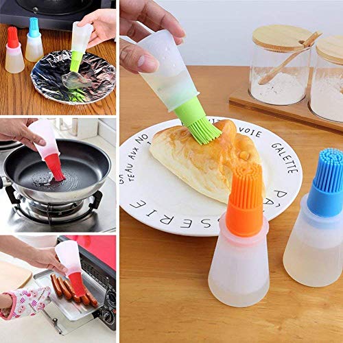 Botella de silicona con brocha,Oil Bottle with Basting Brush,Soft Bottle and Brush for Barbecue Pastry Baking Cooking, Botella de aceite de silicona con brocha,