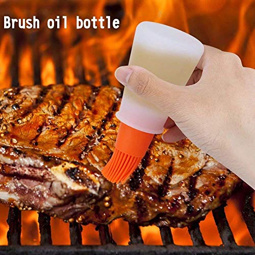 Botella de silicona con brocha,Oil Bottle with Basting Brush,Soft Bottle and Brush for Barbecue Pastry Baking Cooking, Botella de aceite de silicona con brocha,