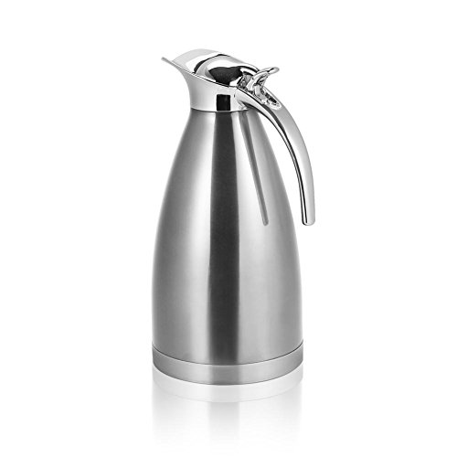 Botella termo Jarra Termo Térmica Acero inoxidable Doble pared Vacío Aislado Tetera Botella de agua caliente Jarra térmica para café Jugo Leche Té Bebidas (2L Silver)