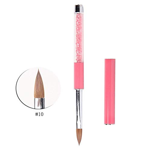 BQAN 1Pc Acrylic Nail Art Brush With Pink Rhinestone Handle Pure Kolinsky Hair Nail Tools #10 by BQAN