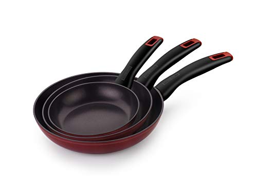 BRA Red Diamond Set de 3 sartenes Aluminio Forjado 20-24-28 cm, Antiadherente sin PFOA Reforzado con Diamante y Titanio, aptas para Todo Tipo de cocinas e inducción