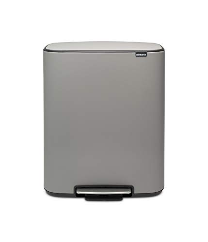 Brabantia Bo Cubo de Basura con Pedal, Acero, Gris Hormigón Mineral, 2x30L