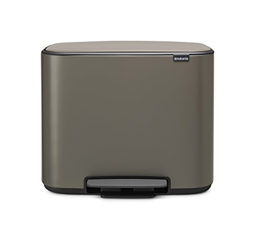 Brabantia Bo Pedal - Cubo de basura, Acero Inoxidable, 2 cubos interiores , Platinum, 11 + 23 litros