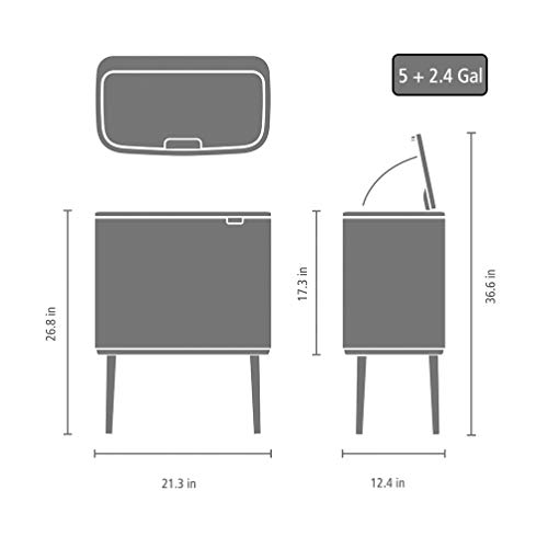 Brabantia Bo Touch Bin Cubo de Basura, Acero Inoxidable, Blanco, 11 + 23 litros