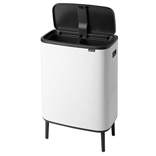 Brabantia Bo Touch Bin Hi Cubo de basura con patas 2 x 30 l, color blanco