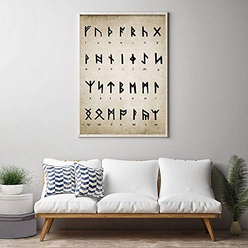 brandless Alfabeto rúnico Adivinación Patente Vintage Cartel Escritura Magia Vikingo Lengua nórdica Antigua Impresión Pintura Imagen de Pared Decoración para el hogar 40cm x60cm Sin Marco