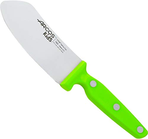 Bricolemar Juego de Cuchillo de Cocina Arcos Kids para niño de 100mm Verde + Protector de Dedos para Cortar con Cuchillo Arcos Kabra