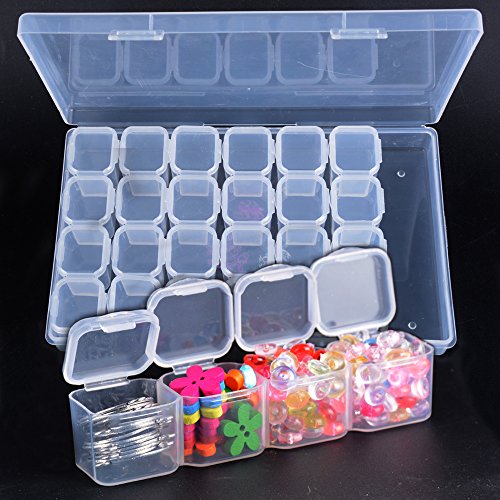 BUONDAC 4pcs Cajas de Almacenamiento de Plástico Transparente con 112 Compartimentos Organizador Piezas Pequeñas Pastillas Pintura Bordado Diamantes Cuentas Granos Accesorios Arte de Uñas