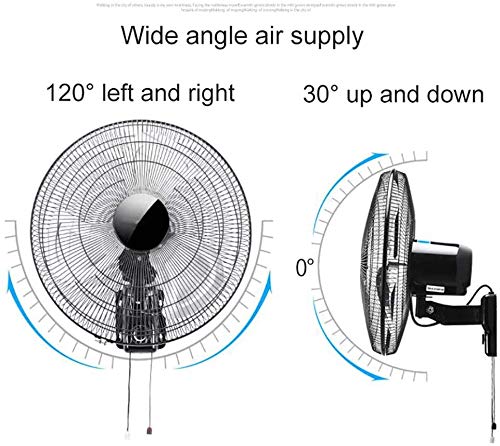 Byakns Inicio de Negocio Negro montado en la Pared Aficionados con la Cuerda del tirón, inclinación Ajustable de refrigeración Pared Fan con 3 Velocidad / 120 ° Oscilación/for el hogar/Industrial,