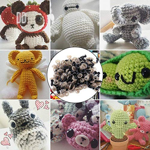 B•You Ojos de Seguridad de Plástico,Ojos Amigurumi 150 Piezas 8mm 10mm 12mm Vistoso Sólidos Negros con Arandelas en Caja de Almacenaje para Oso de Peluche Oso Muñeca Marioneta y Manualidades