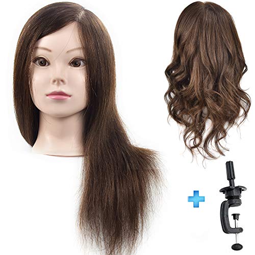 Cabeza de maniquí profesional para mujer con pelo 100 % humano de 45,72 cm, con abrazadera de mesa