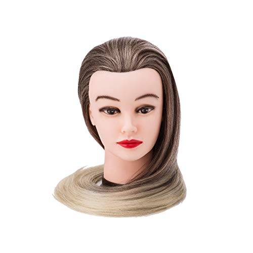 Cabeza maniquí, DanseeMeibr 66cm cabeza peluqueria Practicas Formación de la Cosmetología para trenza 100% de cabello sintéticas, cabeza de muñeca con Soporte de Mesa + Accesorios de Peinado C