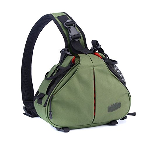 Caden K1 - Mochila bandolera impermeable para cámaras réflex digitales Canon y Nikon, diseño triangular, Verde