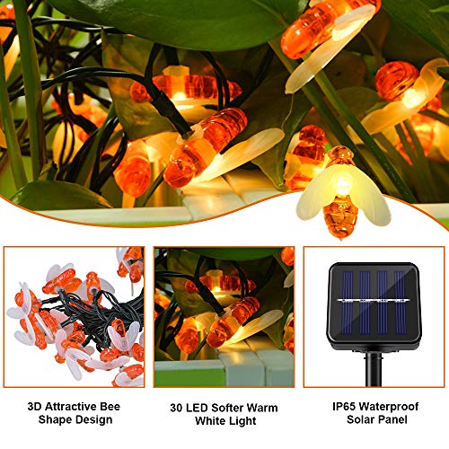 Cadena de Luces Solar, 7m 30 LED Guirnaldas de Luces IP65 Impermeable Solares String Luces 8 Modos para Jardín al Aire Libre Partido Boda Navidad Decoración (Blanco Cálido)