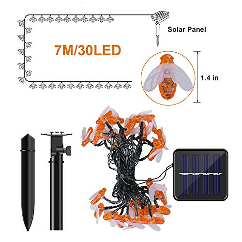 Cadena de Luces Solar, 7m 30 LED Guirnaldas de Luces IP65 Impermeable Solares String Luces 8 Modos para Jardín al Aire Libre Partido Boda Navidad Decoración (Blanco Cálido)