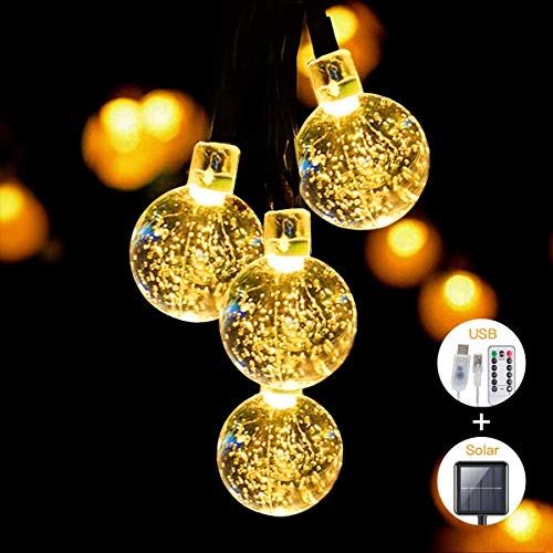 Cadena de luz SITRI/cadena de luz solar/luz solar exterior/luz de cuento de hadas, solar/USB, adecuada para jardines, patios, casas, árboles de Navidad, fiestas, 7.5m 50 luces.