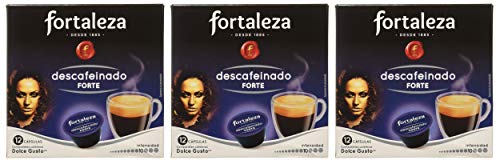 Café FORTALEZA - Cápsulas de Café Descafeinado Forte Compatibles con Dolce Gusto - Pack 3 x 12 - Total 36 cápsulas