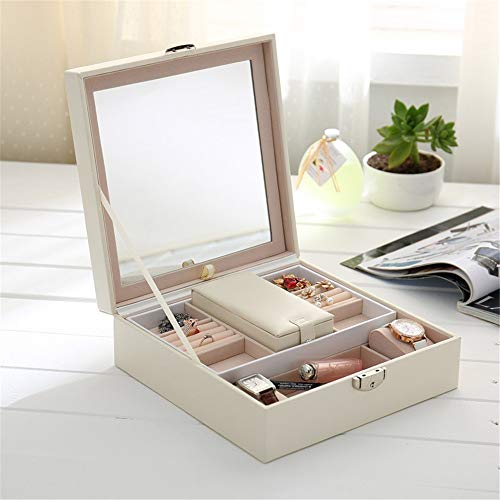 Caja de almacenamiento de joyas Joyería de gran capacidad de caja de cinco capa de maquillaje de cuero joyas caja de almacenamiento de múltiples capas de almacenaje de la joyería de la caja blanca Uti