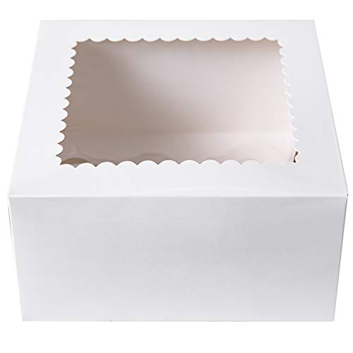 Cajas de papel kraft para tartas de 8 x 8 x 4 pulgadas con ventana (color blanco, 15)