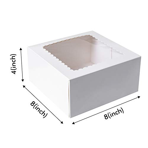 Cajas de papel kraft para tartas de 8 x 8 x 4 pulgadas con ventana (color blanco, 15)