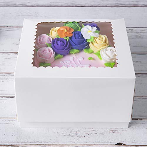 Cajas de papel kraft para tartas de 8 x 8 x 4 pulgadas con ventana (color blanco, 15)