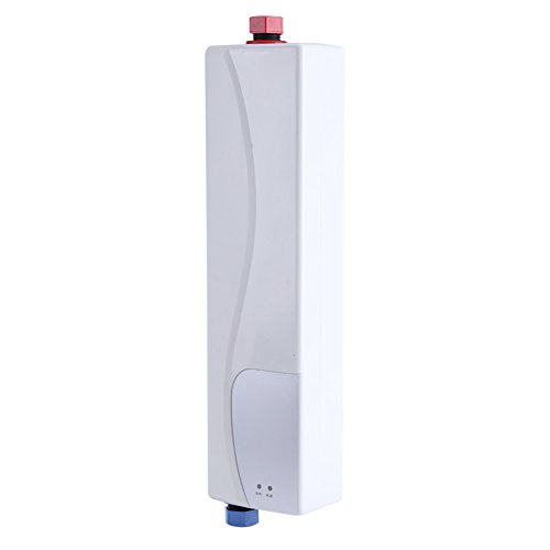 Calentador de Agua Electrico Instantaneo, Termo Calentadores Eléctricos Bajo Consumo Mini 3000W 220V con Válvula de Alivio de Presión Conector 1/2'' para Cocina Cuarto de Baño WC 32x8x5cm(Blanco)