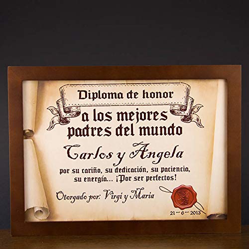 Calledelregalo Diplomas pergamino Personalizados para Todos los destinatarios (A los Mejores Padres) con Marco