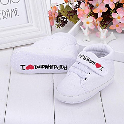 Calzado Auxma Infantil del bebé del niño de la Muchacha del Muchacho Sole Suave Zapatilla de Deporte para niños pequeños (0-6 Meses, Blanco)