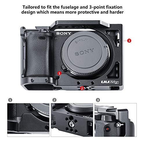 Cámara UURIG C-A6400 para Sony A6400 A6300 A6100 Vlogging Extensión Shell Soporte de micrófono/luz de Video Soporte de Video Soporte Universal para Tornillo de 1/4"para Agarre de trípode