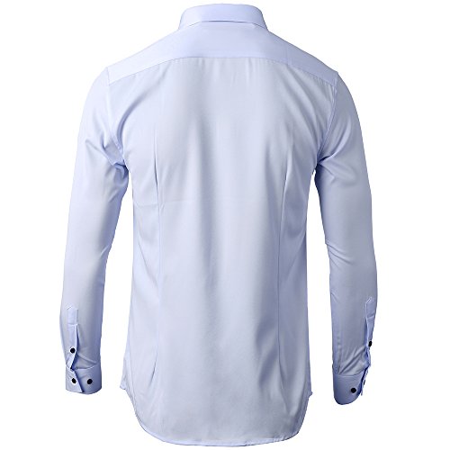 Camisa Bambú Fibra Hombre, Manga Larga, Slim Fit, Camisa Elástica Casual/Formal para Hombre, Celeste, 38 (Cuello 38CM, Pecho 96CM)