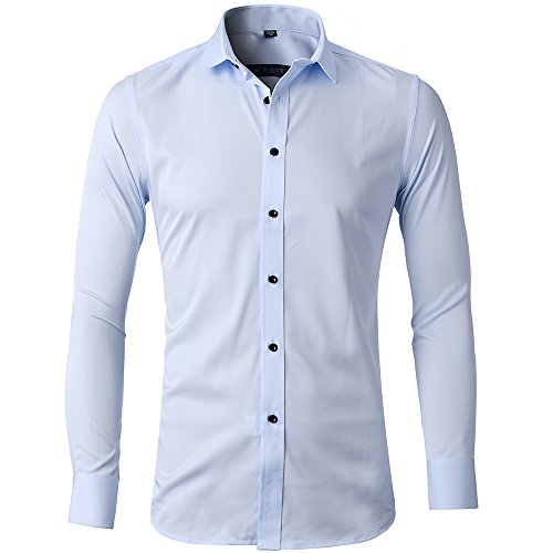 Camisa Bambú Fibra Hombre, Manga Larga, Slim Fit, Camisa Elástica Casual/Formal para Hombre, Celeste, 38 (Cuello 38CM, Pecho 96CM)