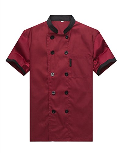 Camisa de Cocinero Cocina Uniforme Manga Corta Rojo