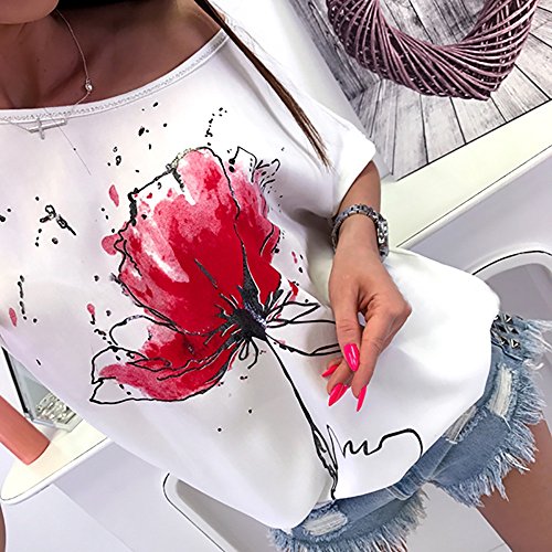 Camiseta de Mujer,Verano Moda Manga Corta Impresión Blusa Camisa Cuello Redondo Basica Camiseta Suelto Tops Casual Fiesta T-Shirt Original tee vpass