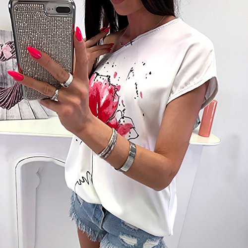 Camiseta de Mujer,Verano Moda Manga Corta Impresión Blusa Camisa Cuello Redondo Basica Camiseta Suelto Tops Casual Fiesta T-Shirt Original tee vpass