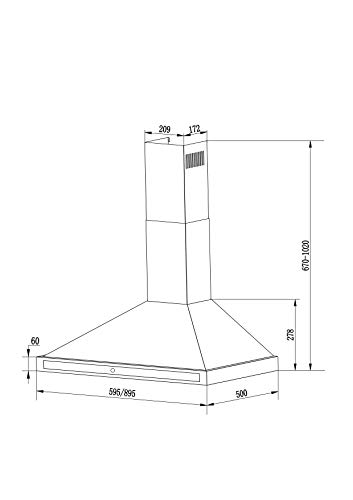 Campana extractora profesional de pared (90 cm, acero inoxidable, cristal negro, extra silenciosa, clase energética A, 4 niveles, iluminación LED, pantalla, teclas sensoriales) TRITON904ED - KKT KOLBE