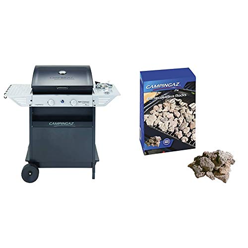 Campingaz Xpert 200 LS Rocky Barbacoa gas piedra volcanica, parrilla gas con 2 quemadores compactos, 8.2 kW de potencia, 2 parrillas de hierro fundido + 205637 - Piedras lava, 3 kg