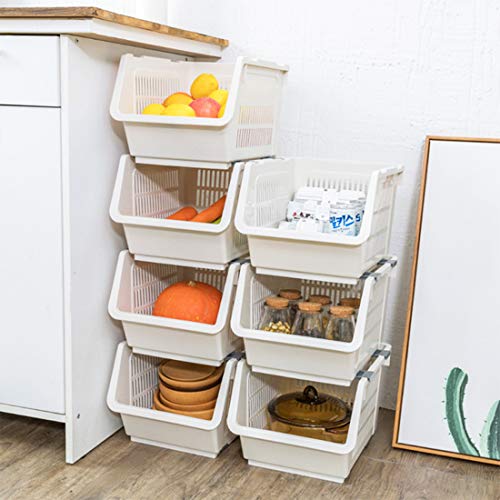 Canasta de Stacking de 2 niveles, canastas de almacenamiento Canasta de verduras de almacenamiento Estantería de almacenamiento de plástico con ruedas para baño Sala de estar Kitchen Storage (White)