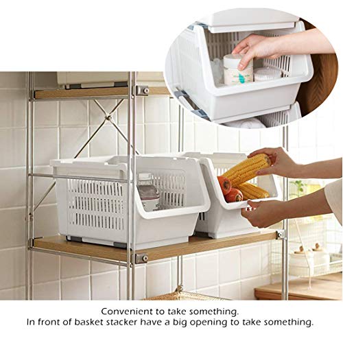 Canasta de Stacking de 2 niveles, canastas de almacenamiento Canasta de verduras de almacenamiento Estantería de almacenamiento de plástico con ruedas para baño Sala de estar Kitchen Storage (White)