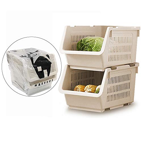 Canasta de Stacking de 2 niveles, canastas de almacenamiento Canasta de verduras de almacenamiento Estantería de almacenamiento de plástico con ruedas para baño Sala de estar Kitchen Storage (White)