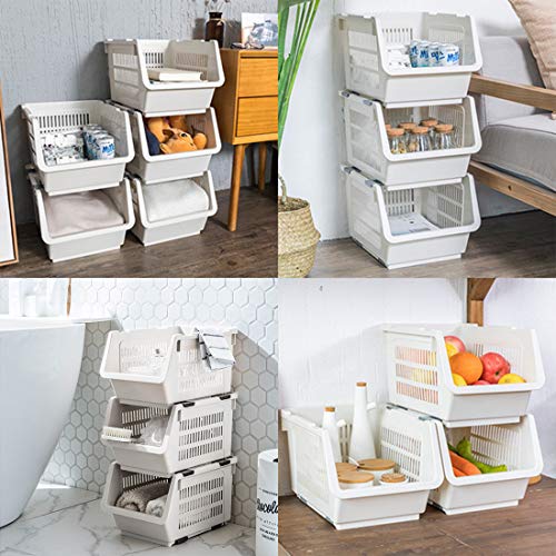 Canasta de Stacking de 2 niveles, canastas de almacenamiento Canasta de verduras de almacenamiento Estantería de almacenamiento de plástico con ruedas para baño Sala de estar Kitchen Storage (White)