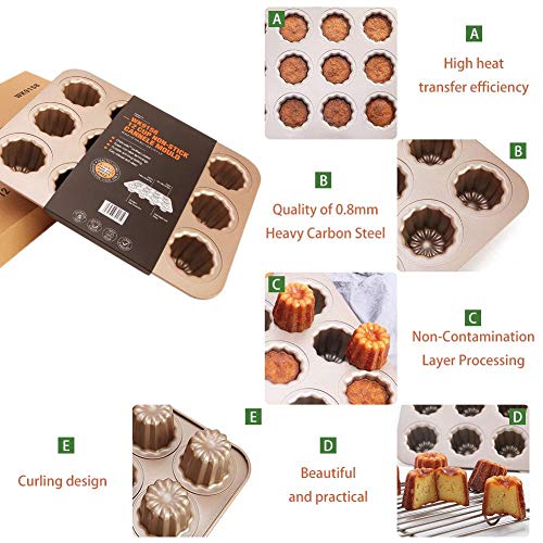 Canele molde para tartas, antiadherente, 12 tazas, mini bandeja para magdalenas, caneles de acero al carbono