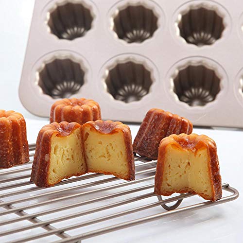 Canele molde para tartas, antiadherente, 12 tazas, mini bandeja para magdalenas, caneles de acero al carbono