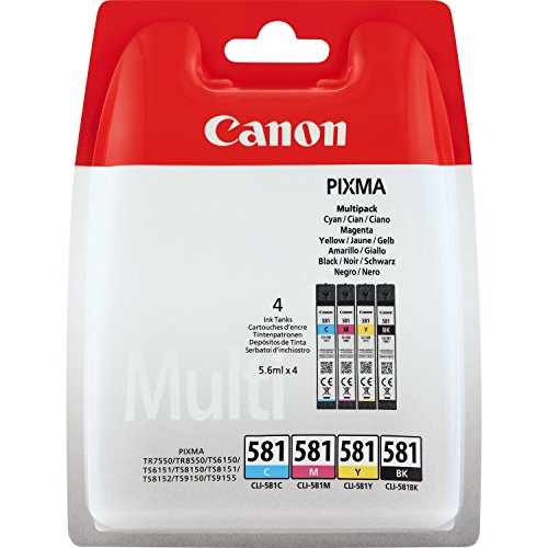 Canon CLI-581 4 Cartuchos Multipack de tinta original Negro/Cian/Magenta/Amarillo para impresora de inyeccion de tinta PIXMA TS9150, TS6151, TS9155, TS6150, TS8151, TR8550, TR7550, TS8150, TS8152