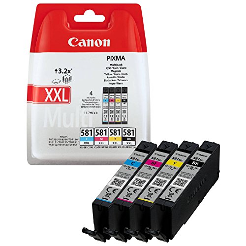 Canon CLI-581XXL 4 Cartuchos Multipack tinta original Negro/Cian/Magenta/Amarillo XXL para impresora de inyeccion de tinta PIXMA TS9150, TS6151, TS9155, TS6150, TS8151, TR8550, TR7550, TS8150, TS8152