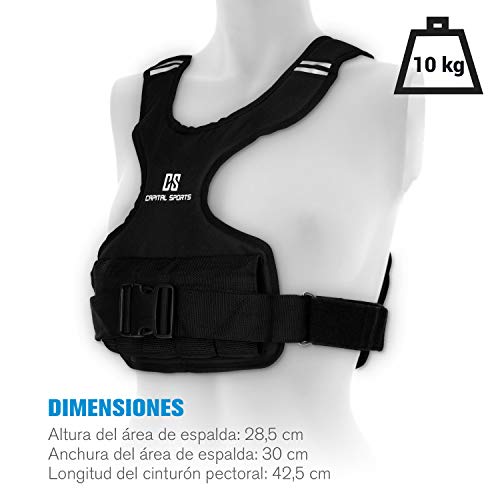 CAPITAL SPORTS Medusa Chaleco de musculación, peso: 10 kg, diseñado para la mujer, material: tejido de nylon 1200D, bolsas de pesas de hierro, entrenamiento de peso corporal y funcional, negro