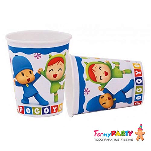 CAPRILO Lote de Cubiertos Infantiles Desechables Pocoyo con Niña (24 Vasos, 24 Platos y 40 Servilletas) .Vajillas y Complementos. Juguetes y Regalos de Cumpleaños, Bodas, Bautizos y Comuniones.